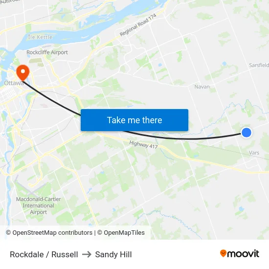 Rockdale / Russell to Sandy Hill map
