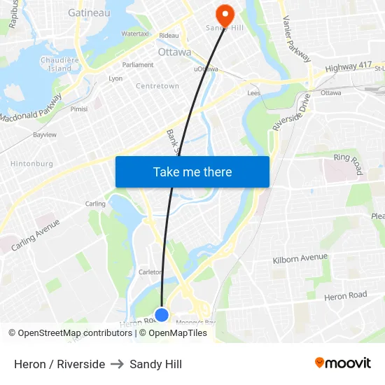 Heron / Riverside to Sandy Hill map
