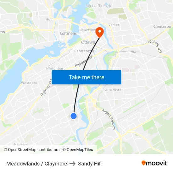 Meadowlands / Claymore to Sandy Hill map