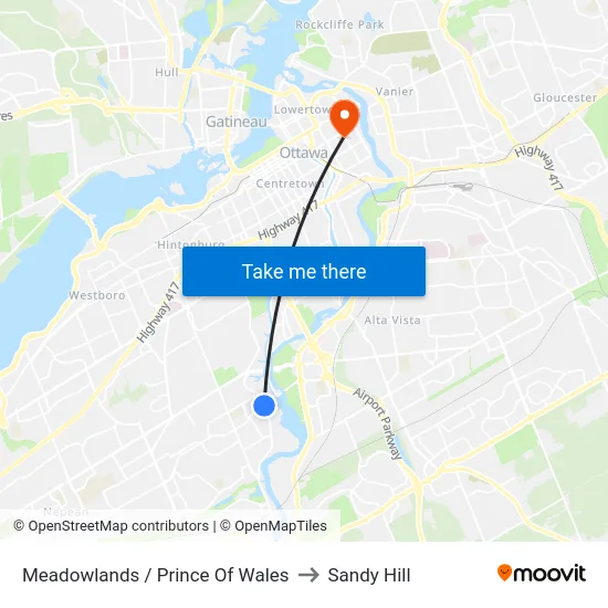 Meadowlands / Prince Of Wales to Sandy Hill map