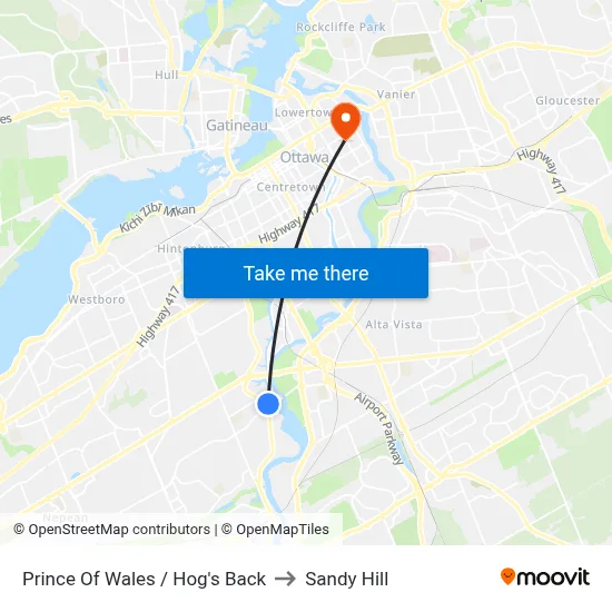 Prince Of Wales / Hog's Back to Sandy Hill map