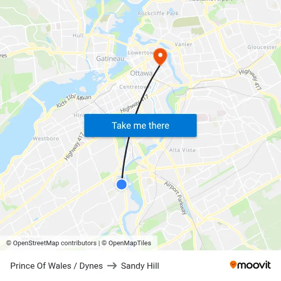 Prince Of Wales / Dynes to Sandy Hill map