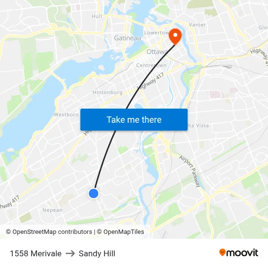 1558 Merivale to Sandy Hill map