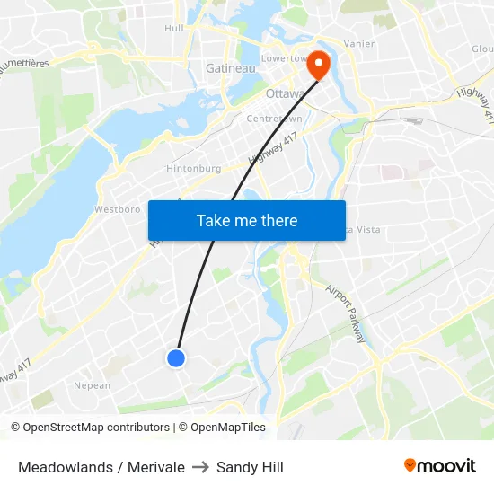 Meadowlands / Merivale to Sandy Hill map