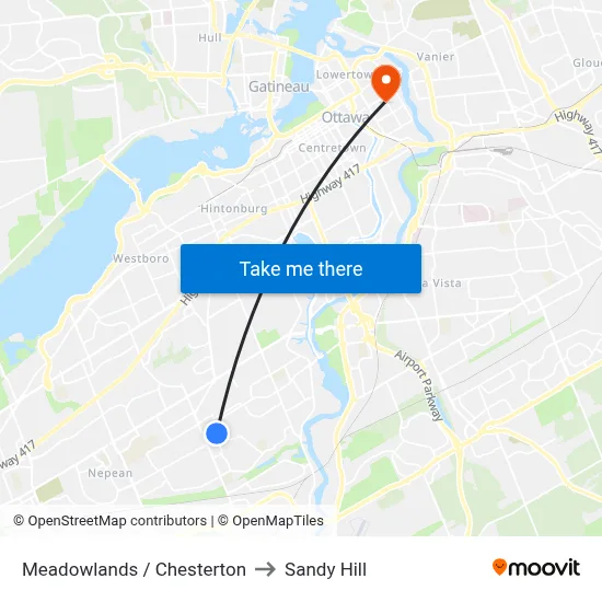 Meadowlands / Chesterton to Sandy Hill map