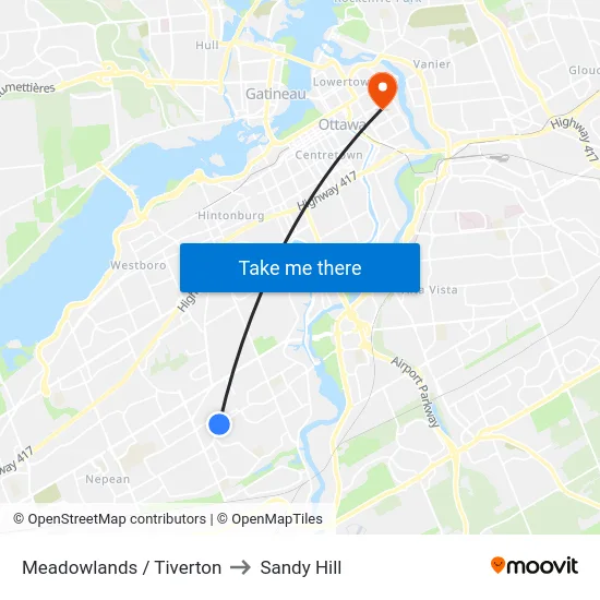Meadowlands / Tiverton to Sandy Hill map