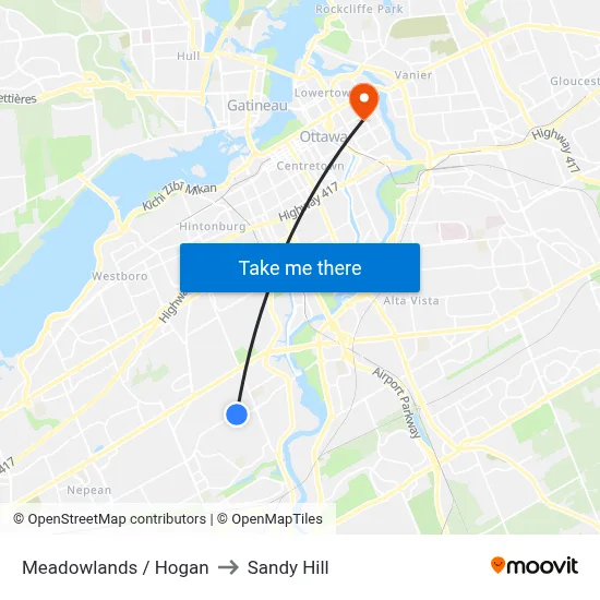 Meadowlands / Hogan to Sandy Hill map