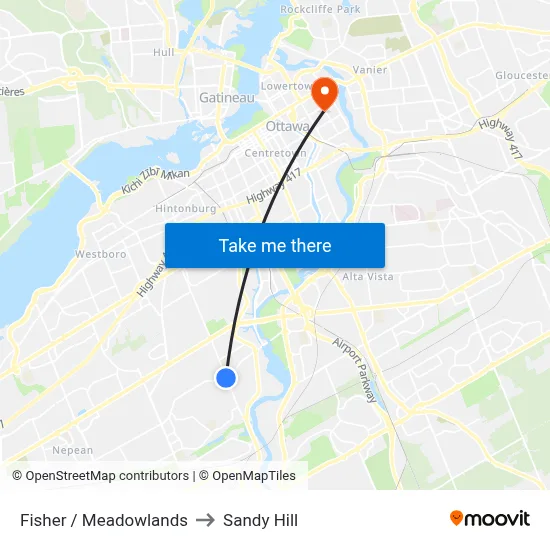 Fisher / Meadowlands to Sandy Hill map