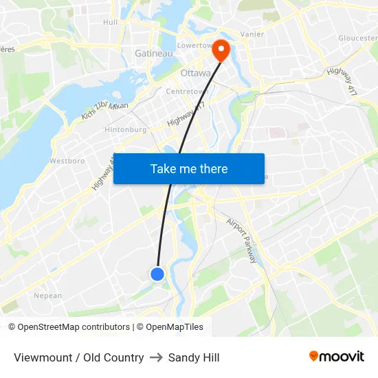 Viewmount / Old Country to Sandy Hill map