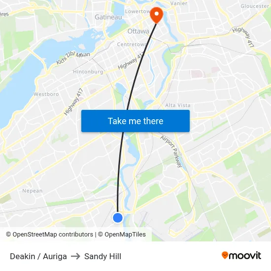 Deakin / Auriga to Sandy Hill map