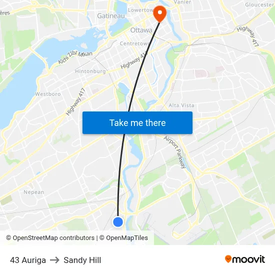 43 Auriga to Sandy Hill map