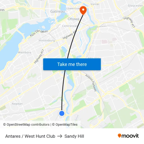 Antares / West Hunt Club to Sandy Hill map
