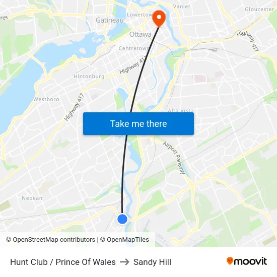 Hunt Club / Prince Of Wales to Sandy Hill map