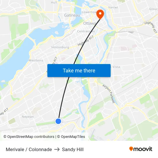 Merivale / Colonnade to Sandy Hill map
