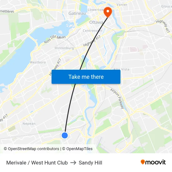 Merivale / West Hunt Club to Sandy Hill map