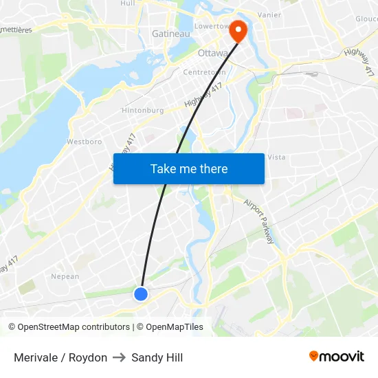 Merivale / Roydon to Sandy Hill map