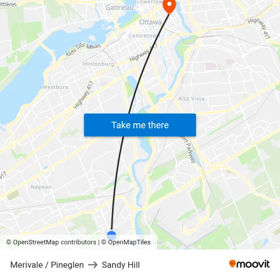 Merivale / Pineglen to Sandy Hill map