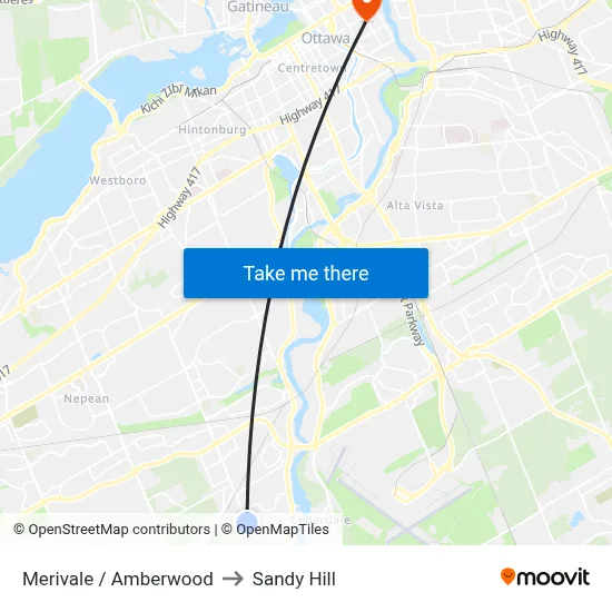 Merivale / Amberwood to Sandy Hill map
