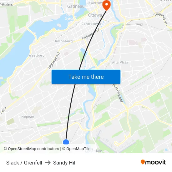 Slack / Grenfell to Sandy Hill map