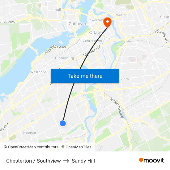 Chesterton / Southview to Sandy Hill map