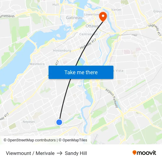 Viewmount / Merivale to Sandy Hill map