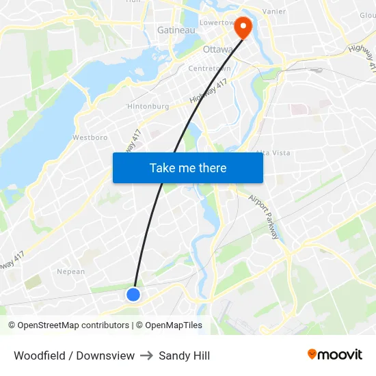 Woodfield / Downsview to Sandy Hill map