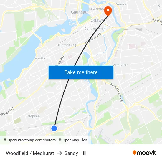 Woodfield / Medhurst to Sandy Hill map