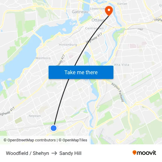 Woodfield / Shehyn to Sandy Hill map