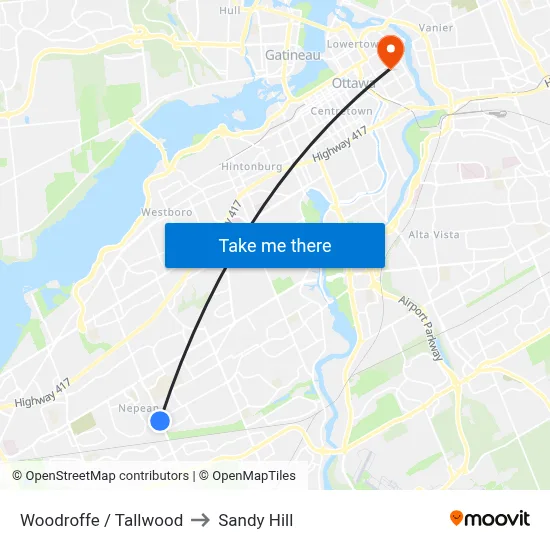 Woodroffe / Tallwood to Sandy Hill map