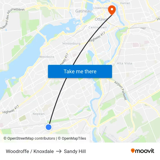 Woodroffe / Knoxdale to Sandy Hill map