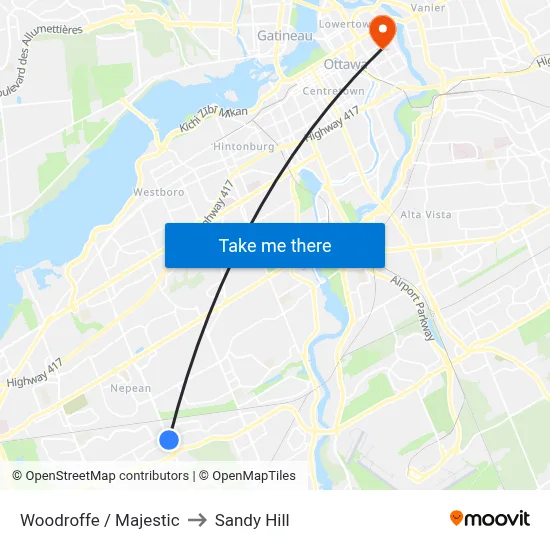 Woodroffe / Majestic to Sandy Hill map