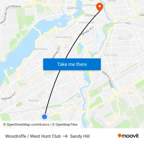 Woodroffe / West Hunt Club to Sandy Hill map