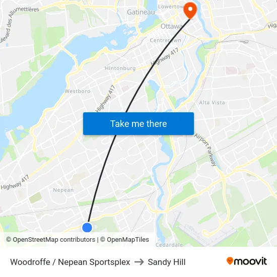 Woodroffe / Nepean Sportsplex to Sandy Hill map
