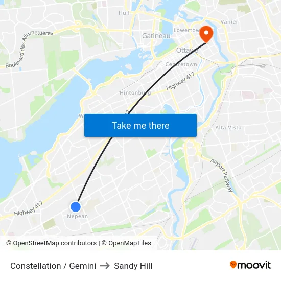 Constellation / Gemini to Sandy Hill map