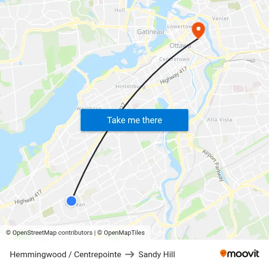 Hemmingwood / Centrepointe to Sandy Hill map