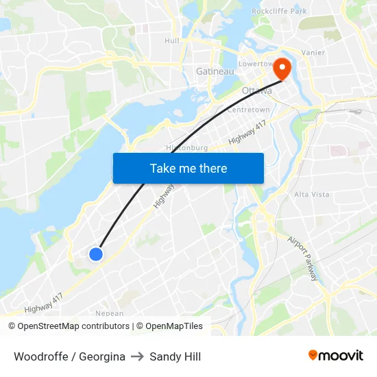 Woodroffe / Georgina to Sandy Hill map