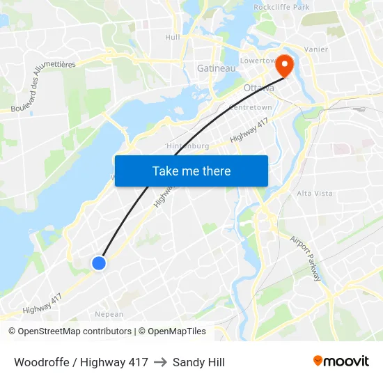 Woodroffe / Highway 417 to Sandy Hill map
