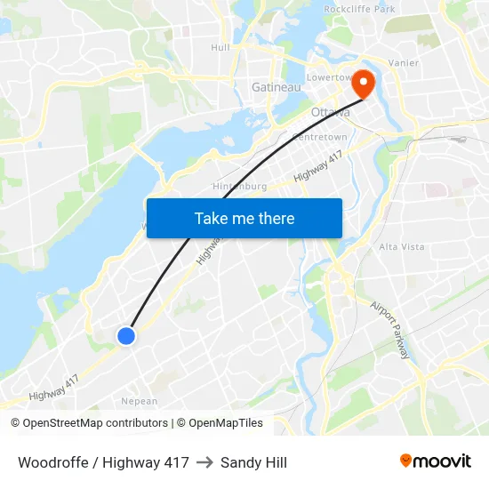 Woodroffe / Highway 417 to Sandy Hill map