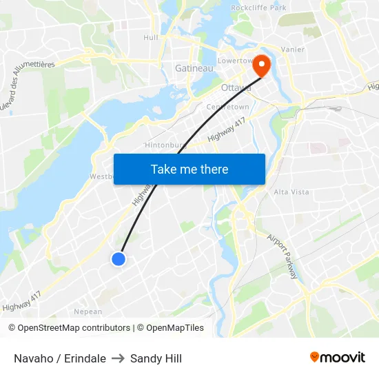 Navaho / Erindale to Sandy Hill map