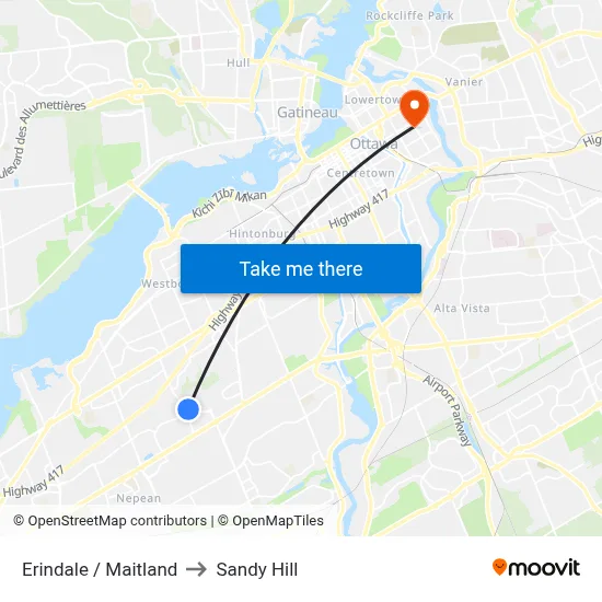 Erindale / Maitland to Sandy Hill map