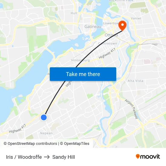 Iris / Woodroffe to Sandy Hill map