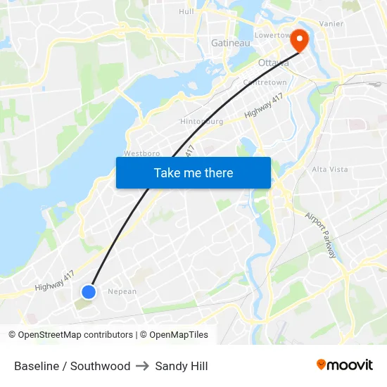 Baseline / Southwood to Sandy Hill map
