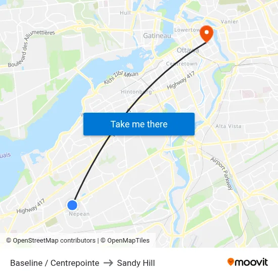 Baseline / Centrepointe to Sandy Hill map