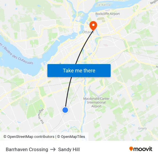 Barrhaven Crossing to Sandy Hill map