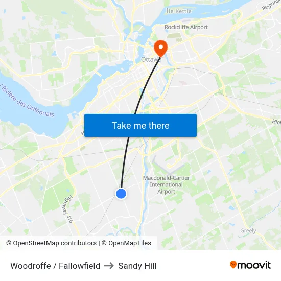 Woodroffe / Fallowfield to Sandy Hill map