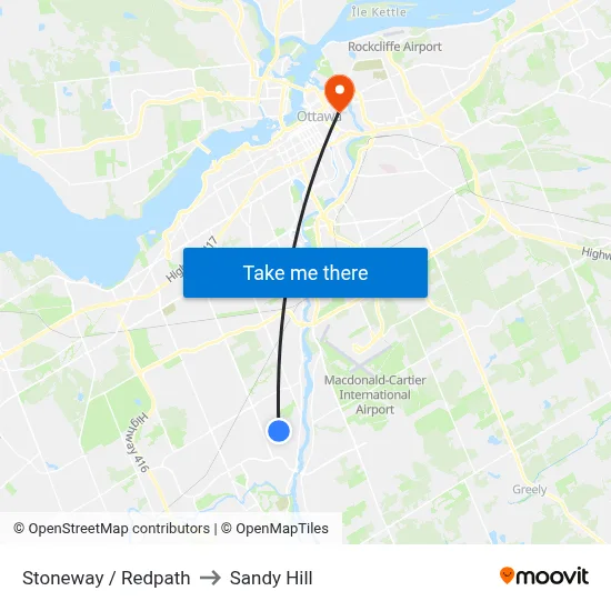 Stoneway / Redpath to Sandy Hill map