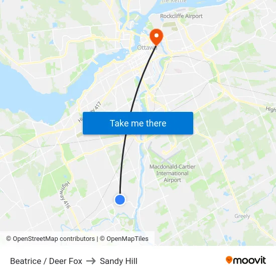 Beatrice / Deer Fox to Sandy Hill map