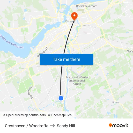 Cresthaven / Woodroffe to Sandy Hill map