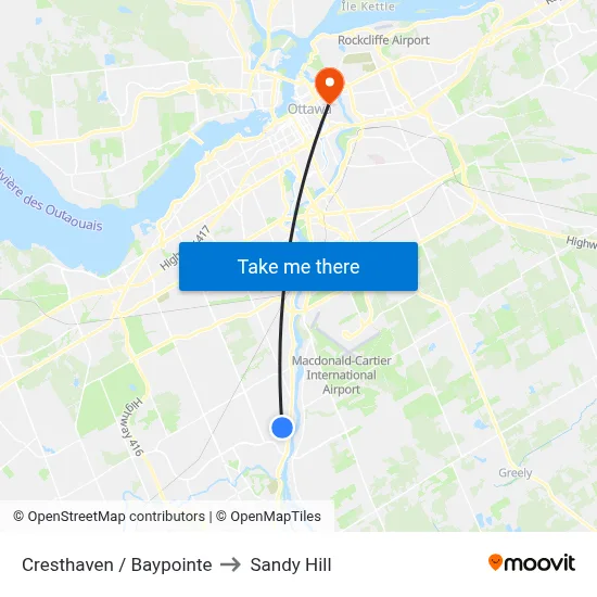 Cresthaven / Baypointe to Sandy Hill map