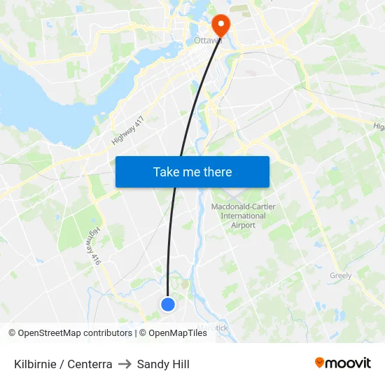 Kilbirnie / Centerra to Sandy Hill map